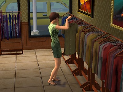 Andi browses the clothes racks.