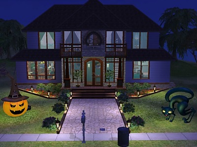 The house is decorated for Halloween.