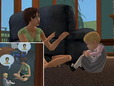 Mom teaches Kim to talk.